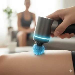 A cooling gel-infused massage attachment designed to reduce inflammation and soothe sore muscles after a workout.