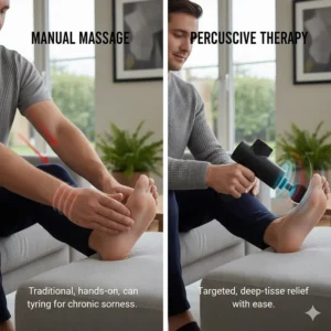 A side-by-side comparison of manual foot massage versus percussive therapy for treating chronic heel soreness.