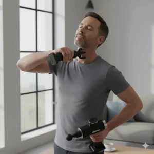 Using the dual-prong fork attachment on the neck and spine area for targeted tension release.