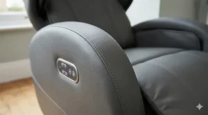 Close-up of a budget-friendly full body massage chair showing premium stitching.