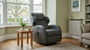 Space-saving compact massage chair designed for smaller UK apartments and lounges.