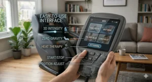 A simple, intuitive remote control for an affordable 3D massage chair featuring pre-set programmes like Yoga Stretch and Deep Tissue.