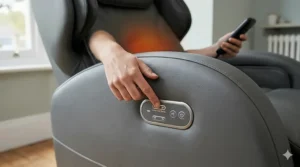 Remote control highlighting the lumbar heat therapy setting on a massage chair under £500.
