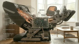 A detailed view of the chair’s core processor unit, including the Bluetooth 5.0 module for seamless smartphone app synchronisation.