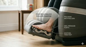 Alt text for image 4: Photorealistic cutaway showing reflexology foot rollers and precision arch rollers designed to soothe tired feet.