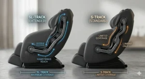 Comparison chart showing an SL-track reaching from the neck down to the hamstrings versus a standard S-track.
