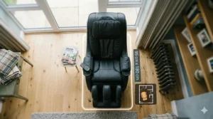 Overhead view showing the compact footprint of the reflexology massage chair, ideal for British homes where space is at a premium.