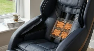 Close-up illustration of the lumbar heating elements in a top-rated massage chair designed to soothe chronic back ache.