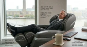 A visual representation of targeted heat therapy zones in the lower back and seat area of a premium office massage chair.