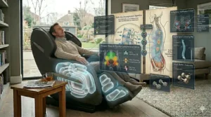 An illustration of inflated air cushions around the waist and hips, showing how compression helps stabilise the pelvis to alleviate lower back tension.