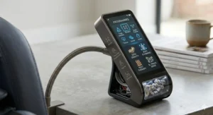 The intuitive digital remote control of a massage chair showing various pre-set programmes like Shiatsu and Yoga Stretch.