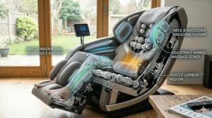 Illustration of an L-track roller reaching the glutes and thighs compared to a standard S-track ending at the lower back.