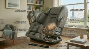 Illustration demonstrating the wall-hugger slide feature, ideal for smaller British homes and flats.