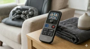 Simple interface showing adjustable speed and intensity settings for a personalised massage experience.