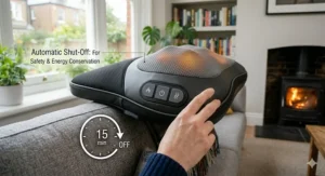 Iconography demonstrating the 15-minute automatic shut-off safety feature for peace of mind.