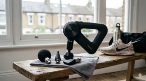 A selection of interchangeable massage heads for a deep tissue massager designed for targeted muscle therapy.