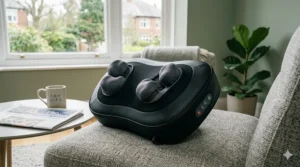 Close-up of the rotating shiatsu nodes on a kneading back massager designed to mimic human hand movements.