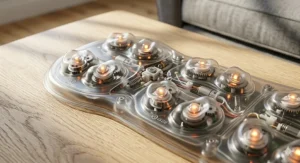 Illustration showing the rotating 3D massage nodes of a shiatsu back massager designed to mimic professional finger pressure.