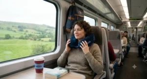 A premium travel massage pillow providing neck support and soothing vibration, perfect for long journeys and flights. travel massage pillow