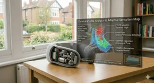 The charging port and long-lasting battery indicator on a wireless cervical neck massager.