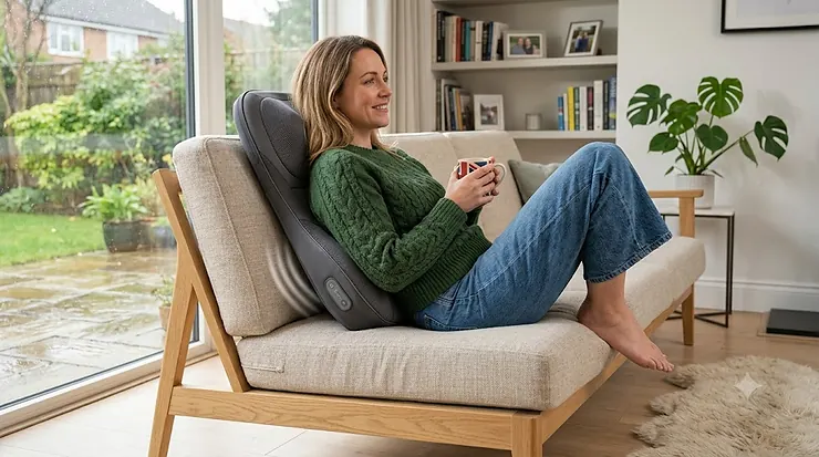 Premium vibrating massage cushion for home and office use, designed for targeted back relief vibrating massage cushion
