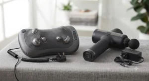 Side-by-side view of a rechargeable cordless back massager and a mains-powered plugged-in model.