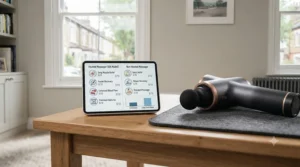 A tablet displaying a detailed infographic comparing the long-term value and deep muscle relief benefits of heated versus non-heated models.