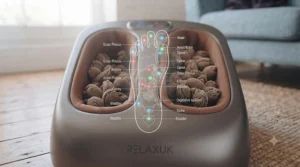 Compact and ergonomic design of a portable shiatsu foot massager.