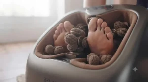 Electric shiatsu foot massager set up for a relaxing foot massage session.