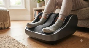 Ergonomically designed kneading foot massager showing spacious foot chambers suitable for various sizes.