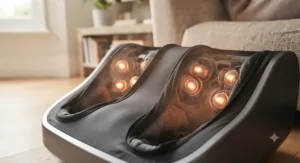Illuminated interior of a heated kneading foot massager providing soothing warmth during use.