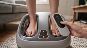 Close-up of rolling nodes inside an electric foot massager demonstrating deep tissue Shiatsu technique