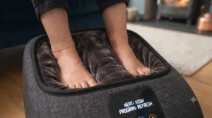 Generously sized heated foot massager accommodating various UK shoe sizes comfortably.