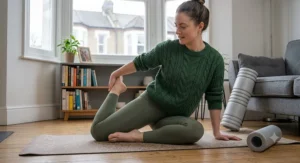 Rolling the hamstrings on a soft foam roller to improve flexibility and reduce leg stiffness.[cite: 7]