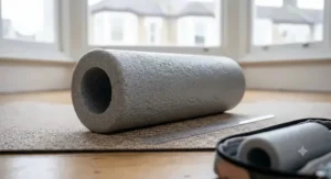 Visual guide illustrating standard, medium, and travel-sized soft foam rollers for home workouts.[cite: 8, 9]