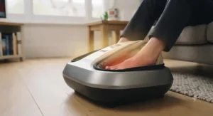 A sleek heated foot massager for diabetics providing gentle warmth to soothe peripheral neuropathy symptoms.