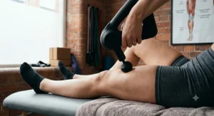 A person using a high-density foam roller on their lower back to release muscle tightness after training.