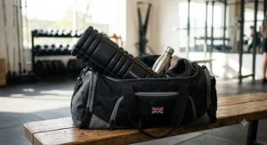 Fitness enthusiast performing a quad massage warm-up with a rechargeable vibrating foam roller.